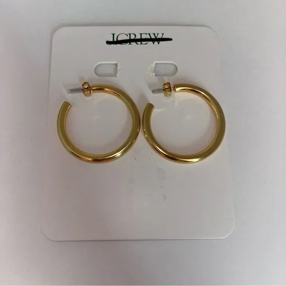 J. Crew Mini Tube Hoop Earrings In Matte Gold NEW - Picture 2 of 5